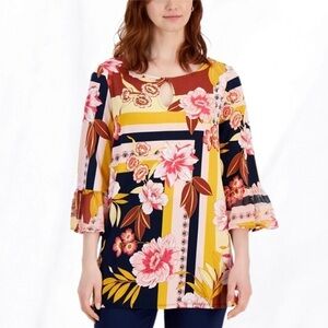 JM Collections Floral Bell Sleeve Tunic Top